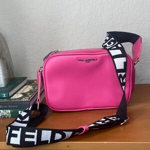 Karl Lagerfeld Hot Pink Camera-Style Crossbody with Logo Strap
